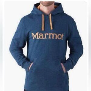 Marmot Hoodie Sweatshirt Navy and Gold Long Sleeve Top